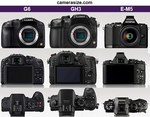 Panasonic GH3, G6 and Olympus OM-D E-M5 size comparison