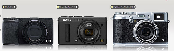 Ricoh GR, Nikon Coolpix A and Fujifilm X100S size comparison