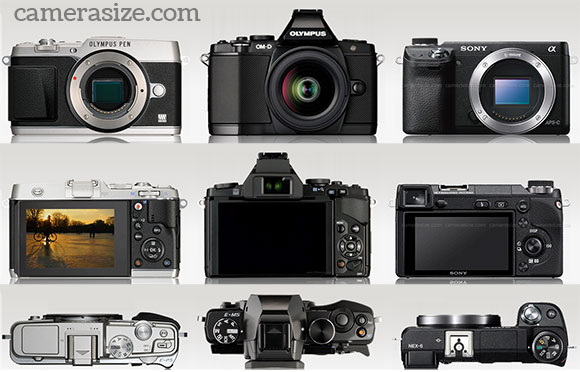 Olympus E-P5, OM-D E-M5, Sony NEX-6 size comparison