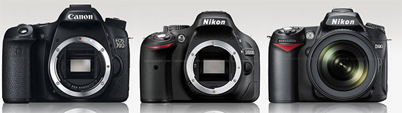 Canon 70D, Nikon D5200 and D90 size comparison