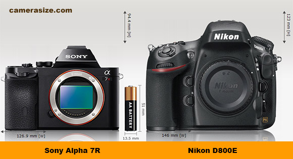 Sony A7R vs Nikon D800E camera size comparison