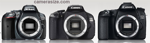Nikon D5300, Canon Rebel T3i and Canon EOS 70D size comparison