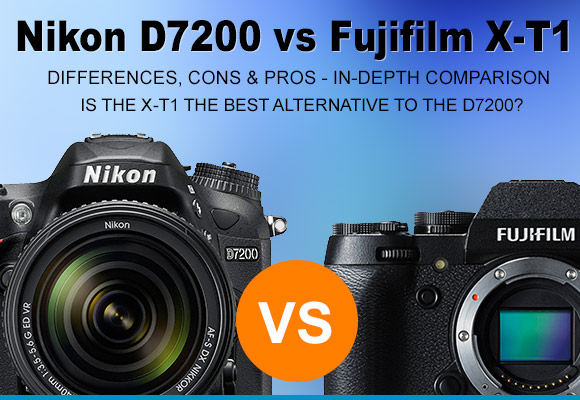 Nikon D7200 and Fujifilm X-T1 cameras side by side