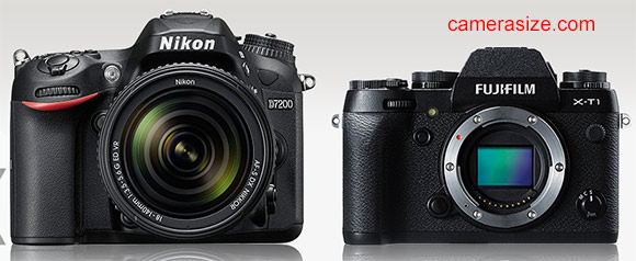 Nikon D7200 vs Fujifilm X-T1 size comparison
