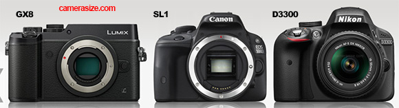 GX8 vs SL1 vs D3300 camera size comparison