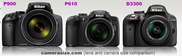 P900 vs P610 vs D3300 size comparison